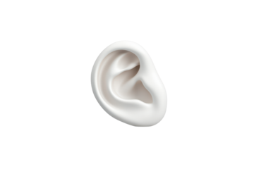 White human ear on a black background, detailed anatomy isolated on transparent background.