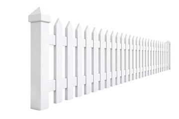 Fototapeta premium White picket fence isolated on transparent background.