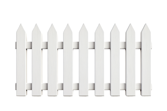 White picket fence isolated on transparent background.