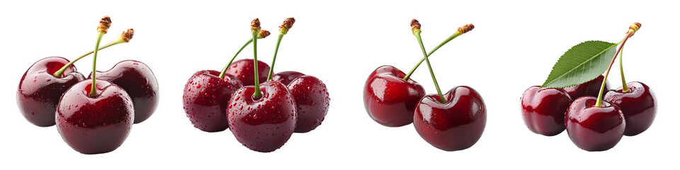 fresh red cherries arranged delicious fruit display transparent background