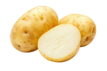 Raw potatoes and cut in half isolated on transparent background.