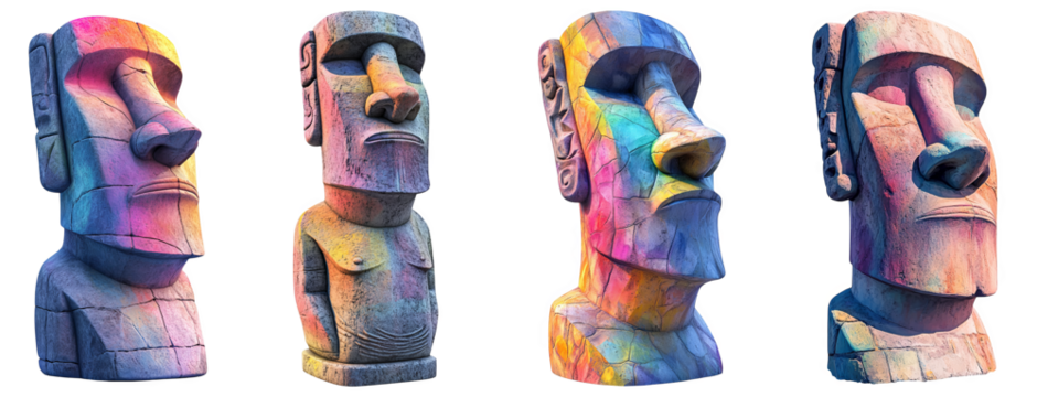 Colorful Easter Island Moai Statues Artistic Representation transparent background