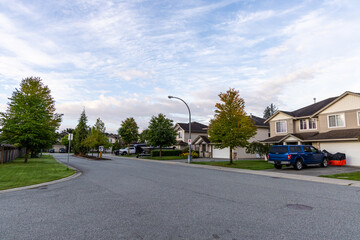 Peaceful Suburban Neighborhood Street in Mission, BC, Canada with Residential Homes and Tree-Lined Streets