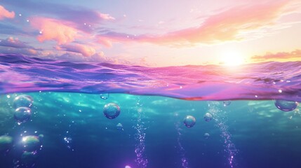 Obraz premium Beautiful shot made underwater with sunlight shining through the surface