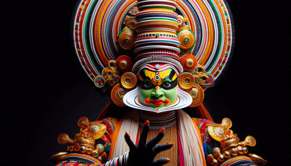 South Indian Kathakali dancer performing Traditional dance on stage