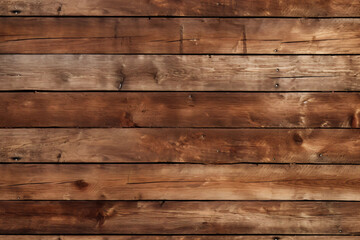 Obraz premium Rustic wood planks with rich brown tones and natural imperfections, perfect for showcasing hearty meals or adding a touch of warmth to any scene in food or product photography