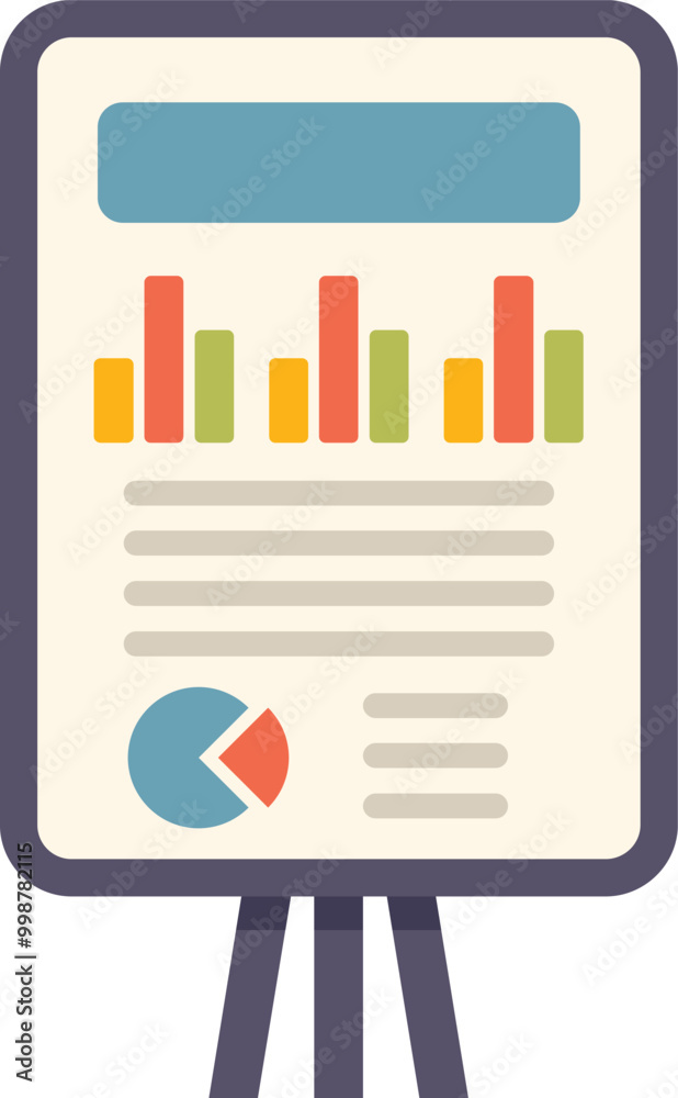 Poster whiteboard is showing statistical business data with charts and graphs