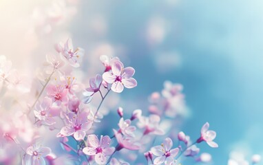 Obraz premium A serene and calming background featuring delicate flowers in pastel shades of blue, pink, or purple, creating an atmosphere that exudes tranquility and beauty Generative AI