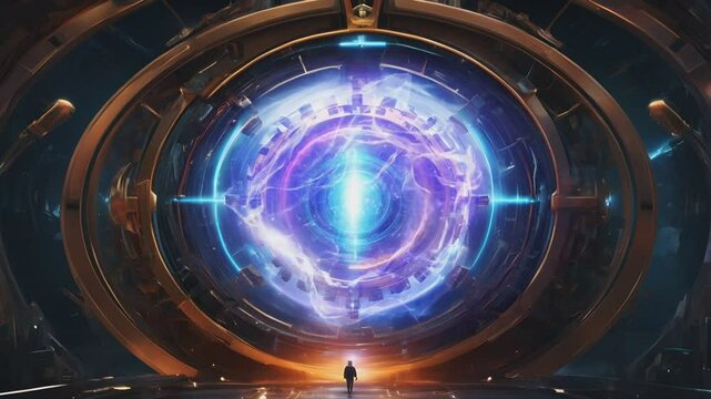 fantasy technology, cosmic wave time machine portal with super advanced technology