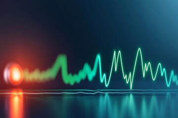Obraz premium Heartbeat on ECG monitor, glowing green line, 3D illustration