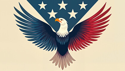 Obraz premium Stylized illustration of an eagle with outstretched wings and stars, showcasing patriotism