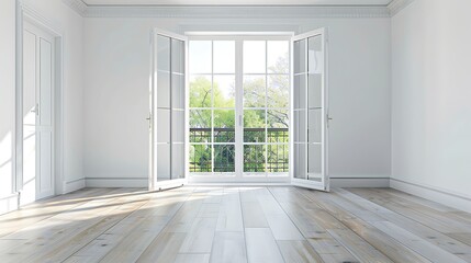 Obraz premium Interior of a new apartment, white walls, hardwood floor