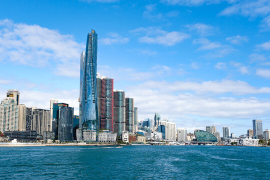 Skyscrapers in Barangaroo and Darling Harbour, with W Hotel and other buildings in the background in SYDNEY, NEW SOUTH WALES, AUSTRALIA - SEP 13, 2024