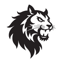 The lion icon is black and tiger head silhouette vector style with white background