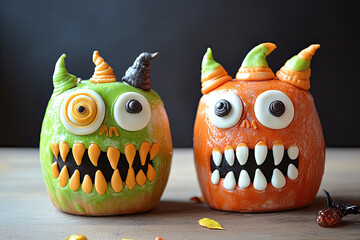 Adorable Halloween monster cakes. Homemade and festive sweet treats.