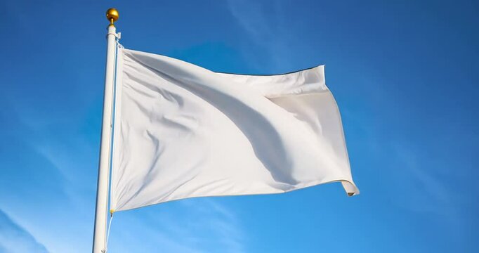 white peace flag flying with blue sky background