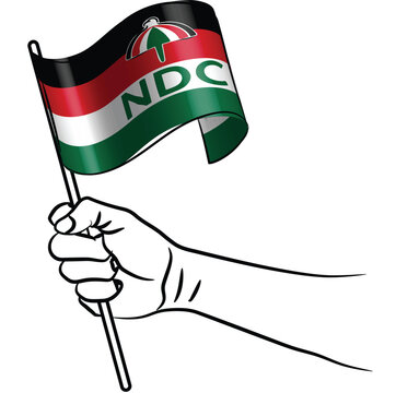 recommend clip art: Outline line stroke contour art National democratic congress of ghana flag, fisted Hand holding lifting raising NDC flag