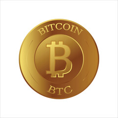 Bitcoin. Golden bitcoin stack isolated on white background