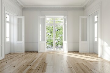 Obraz premium Interior of a new apartment, white walls, hardwood floor