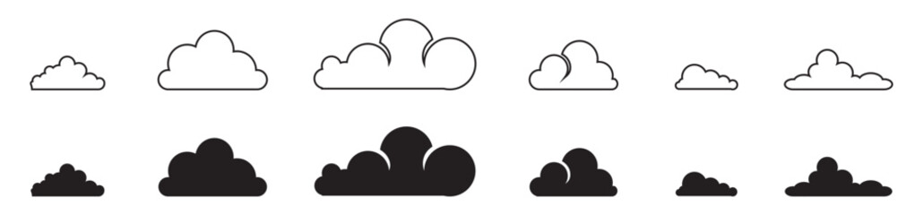 Cloud vector graphic design. A set of clouds signs in black silhouette. Vector illustration