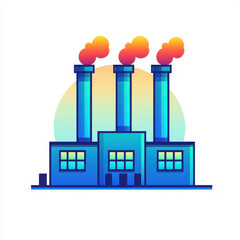 Obraz premium A vibrant illustration of an industrial factory with smoke stacks, symbolizing energy production and manufacturing.