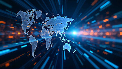 Background of global broadband technology, including ultrafast broadband and connections, digital cybertech mobility, and high-speed worldwide data transport 
