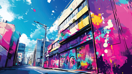 Colorful Urban Graffiti Buildings for Street Art and Cityscape Design
