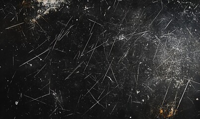 Dust and scratches design. Aged photo editor layer. Black grunge abstract background. Copy space, generative ai
