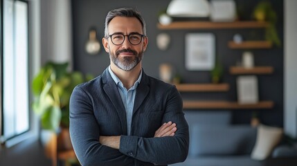 Fototapeta premium Businessman in a modern and professional financial office filled with large monitors displaying financial data, stock charts and bond yields. 