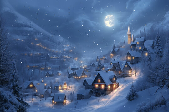 Festive Winter Night Village - Powered by Adobe