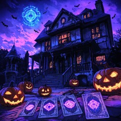 Enchanted Halloween Night with Pumpkins and Tarot Cards