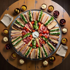 A vibrant and diverse assortment of sandwiches arranged artfully to showcase AI-generated 