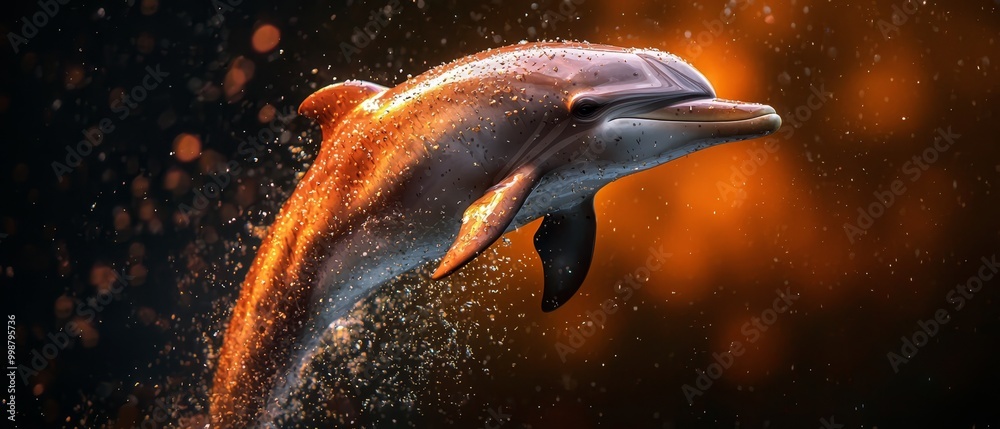 Canvas Prints  A dolphin leaps from the water, spraying splashes onto its back as its head emerges