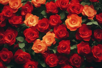 Obraz premium Background filled with gorgeous red roses, generative ai