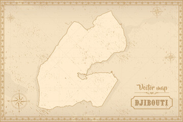 Map of Djibouti in the old style, brown graphics in retro fantasy style