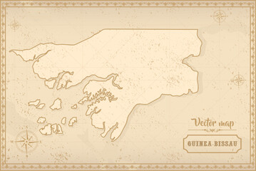 Map of Guinea-Bissau in the old style, brown graphics in retro fantasy style