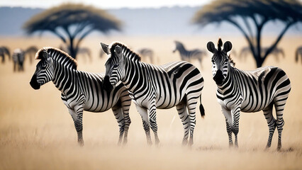 Naklejka premium zebras in dry savannah