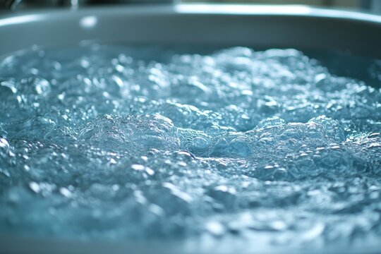 Warm bubbles ripple and swirl in a relaxing indoor jacuzzi environment