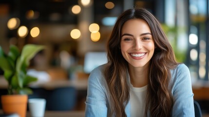 Obraz premium Confident Woman Smiling at Job Interview Setting