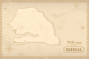 Obraz premium Map of Senegal in the old style, brown graphics in retro fantasy style