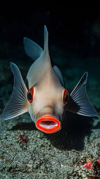 Red Lipped Batfish Walking on Ocean Floor