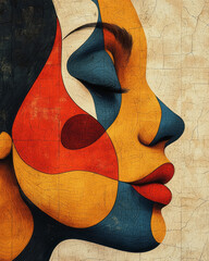 A series of overlapping, interlocking shapes in vibrant colors,