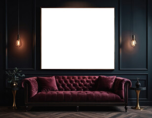 Fototapeta premium Mockup room for poster or painting in loft style interior, Photo Frame Mockup, dark colors