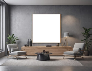 Mockup room for poster or painting in hi-tech interior, Photo Frame Mockup, gray colors