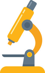 Yellow microscope is standing on a white background, representing scientific research and discovery