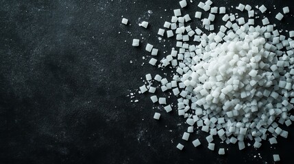 Polymer granules form the base of many industrial plastic products. These isolated homopolymer granules are shown on a black background, highlighting their raw material nature