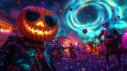 Halloween party pumpkin with copy space