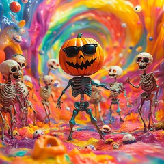 Obraz premium Halloween party poster with pumpkin character