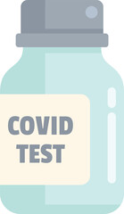 Simple flat design illustration of a covid 19 test in a transparent jar with a label saying covid test