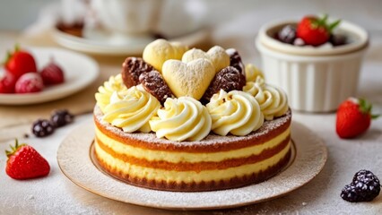  Deliciously decorated cake with fresh berries and heartshaped cookies ready for a special occasion